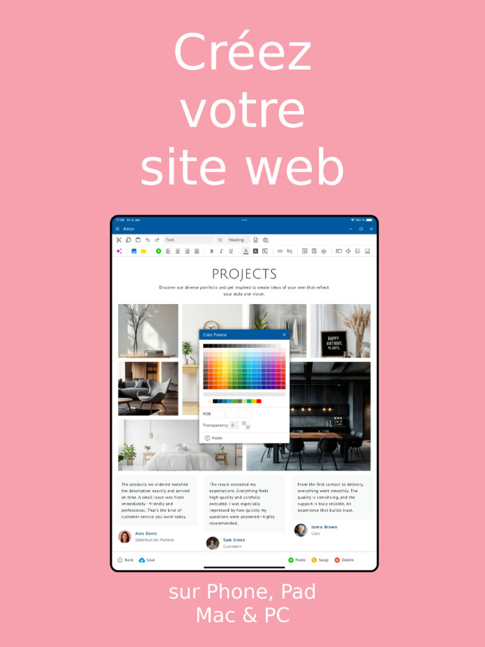 Application de création de sites web - Créez des sites via l'application sur iOS et Android – Vue tablette