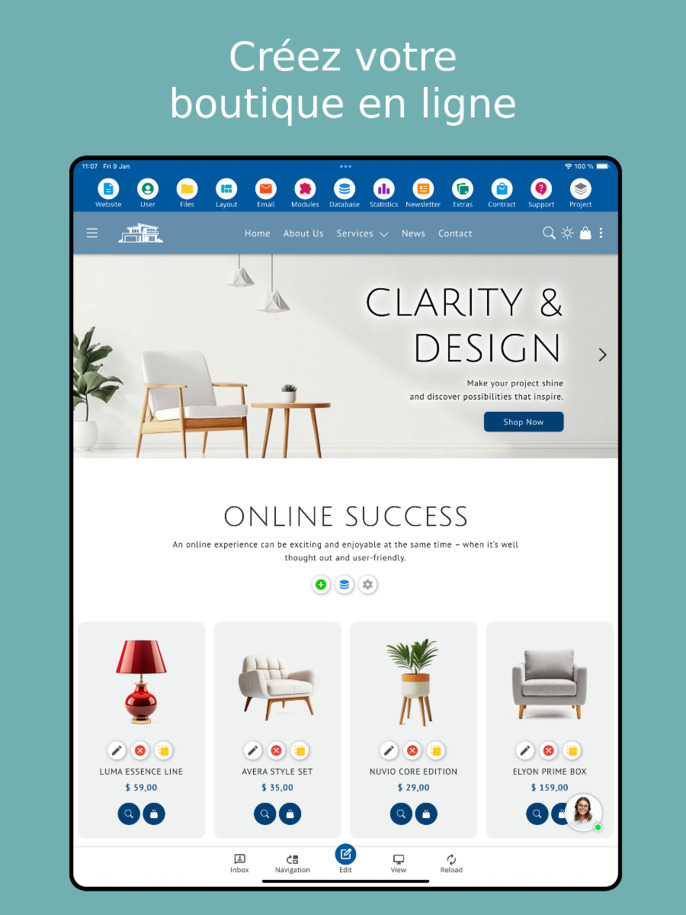 Créer une boutique en ligne – Capture d'écran de tablette