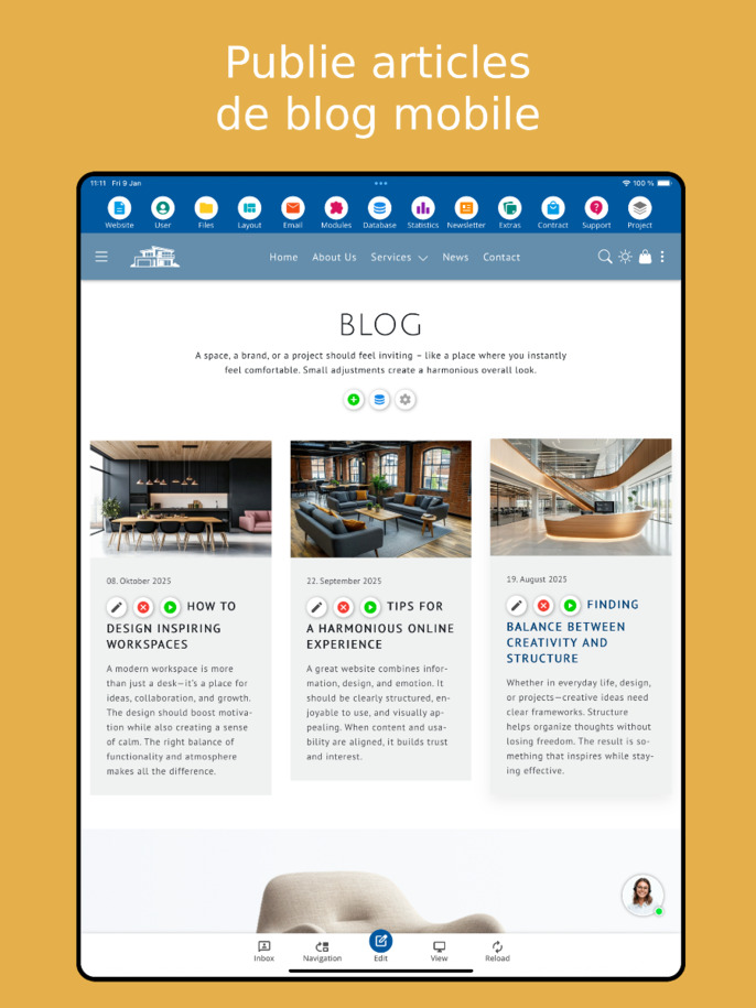 Gérer des articles de blog sur mobile – Présentation tablette