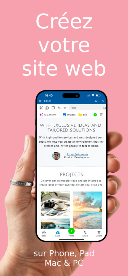 Application de création de sites web - Créez des sites via l'application sur iOS et Android – Vue téléphone