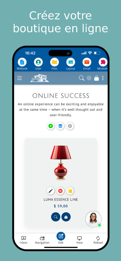 Créer une boutique en ligne dans l'application de création de sites web – Capture d'écran sur smartphone