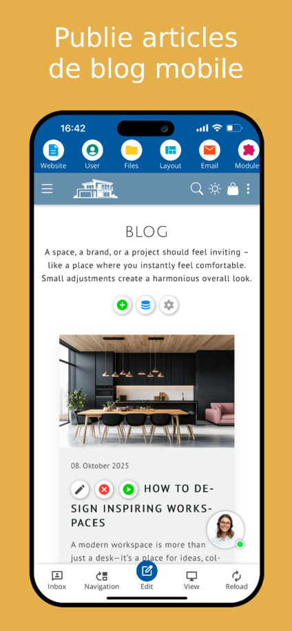 Créer et publier des articles de blog sur mobile – Vue de l'application