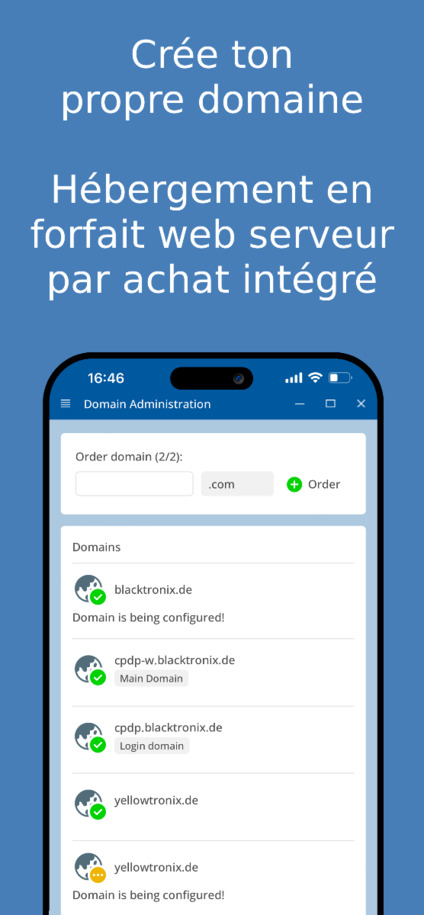 Créer et gérer un domaine personnel – Capture d'écran de l'application